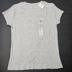 Dip Women's Tee Size M High Neck Short Sleeve Stretch Gray Speckled Cotton Blend